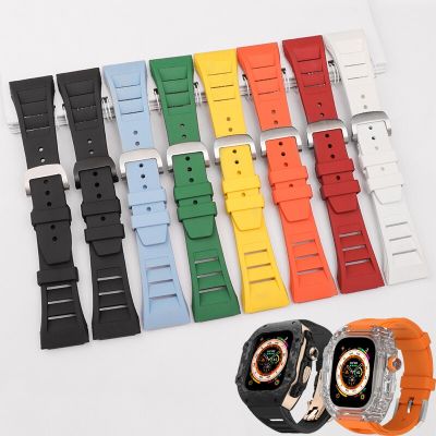 Replacement Rubber Strap for Apple Watch Band Ultra 49mm 44 45mm Fluororubber Metal Bucke Mod Kit for IWatch Series 8 7 6 SE 5 4