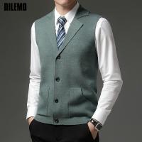 DILEMO เสื้อกั๊กระดับ4 Super Anti-Pilling เกรด Pleuche Lapel แฟชั่นแบรนด์ถักเสื้อสเวตเตอร์ถักเสื้อลำลองเสื้อแขนกุด