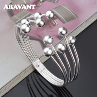 925 Silver Multi Line Bead Open Bracelet Bangles For Women Wedding Jewelry Gifts