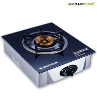 เตาแก๊ส หน้ากระจก หัวเดียวหัวทองเหลืองแท้ ทนทาน ไฟร้อนเร็ว SMARTHOME  GAS 1 HEAD STOVE รุ่น SM-GA1H-01 Black