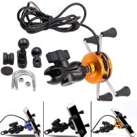 2in1 USB Universal Chargeable Motorcycle Phone Holder 360 Motorbike Universal Rotating Mount Mobile Rearview Mirro Phone Stand