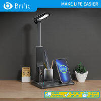 Brifit โคมไฟตั้งโต๊ะ LED แบบพับได้แม่เหล็กมัลติฟังก์ชั่นพร้อมที่ชาร์จไร้สาย 15W และพอร์ตชาร์จ USB โหมดไฟ 3 โหมด ที่ใส่ปากกา อุปกรณ์ป้องกันดวงตา