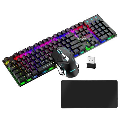 2.4G Wireless Luminous FloatingMechanical Keyboard Mouse Set Portable RGB Backlit WaterproofKeyboard Mouse Kit