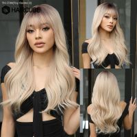 HAIRCUBE Brown Blonde Ombre Synthetic Wigs for Women Long Natural Wave Hair Wigs With Bangs Daily Party Heat Resistant Fiber Wig [ Hot sell ] Toy Center 2