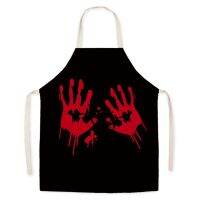 Halloween Cartoon Ghost Pattern Linen Hand Wipe Sleeveless Oil-proof Apron Household Kitchen Cleaning Tool Coffee Delantal Aprons