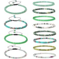 4 mm Natural Green Aventurine Stone Beads Bracelets Men Black Rope Braid Bracelet Women Elastic Jewelry Polish Fluorite Pulsera Charms and Charm Brace