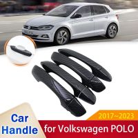 ฝาครอบที่จับประตูรถสำหรับ MK6โวล์คสวาเก้น VW โปโล AW BZ 2017 ~ 2023 2018ป้องกันชิ้นส่วนภายนอกรถยนต์สติกเกอร์อุปกรณ์เสริม