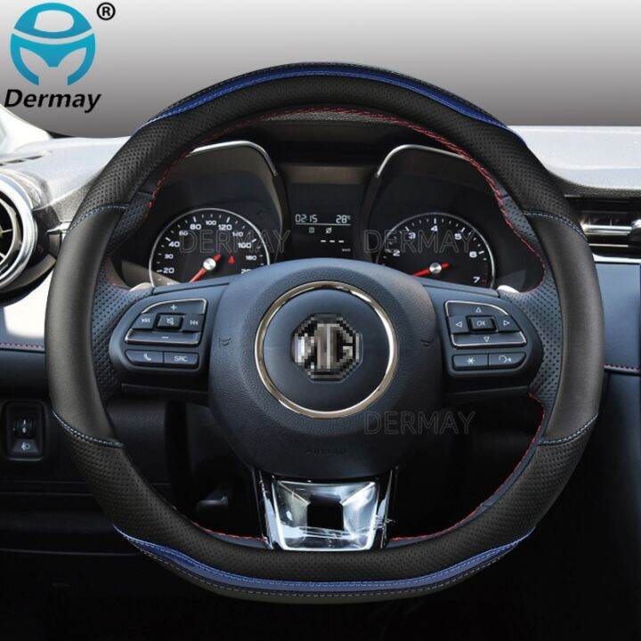 yf-carbon-fibre-leather-car-steering-wheel-cover-15-inch-38cm-for-mg-3-5-6-7-zs-hs-gs-ehs-ezs-gt-ev-rx-currency-accessories