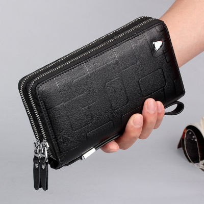 Fashion Mens Business Clutch Bag 2021 New High Quality Leather Long Wallets Multi-pocket Casual Handbags Male Double Zip Purses