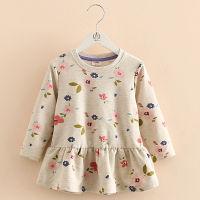 2021 Autumn Spring 2 3 4 6 8 10 Years Children Clothing Fashion Round-Neck Long Sleeve Kids Baby Girls Floral Long Sleeve Dress