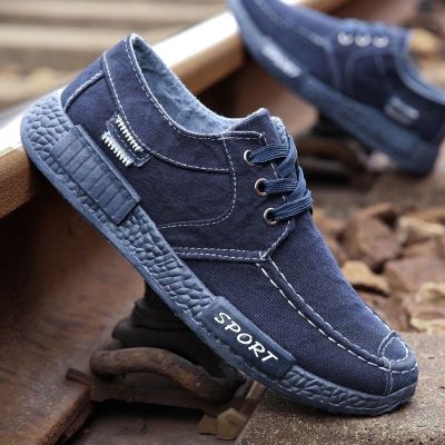 [COD] Mens shoes new mens washed cloth casual sports one drop