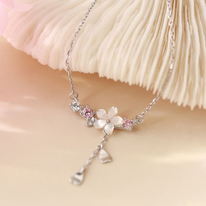 jdy6h-silver-color-inlaid-zircon-necklaces-for-women-romantic-cherry-blossom-pendant-clavicle-chain-choker-jewelry