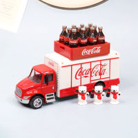 โมเดลรถ Coca-Cola รถบรรทุกขนส่งอัลลอย/รถบรรทุก/รถบรรทุกตู้คอนเทนเนอร์/โมเดลรถบรรทุกประกอบด้วยหมี3ตัวและตะกร้าโค้ก