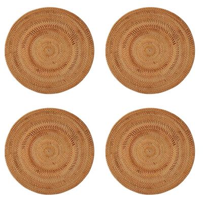 4X Rattan Woven Placemats,Round Table Mats,Non Slip Heat Resistant Place Mat,Wicker Placemat