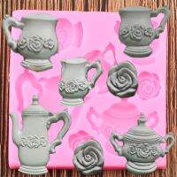 Teapot Tea Cup Silicone Molds DIY Party Rose Cupcake Topper Fondant Cake Decorating Tools Polymer Clay Candy Chocolate Moulds Bread Cake  Cookie Acces