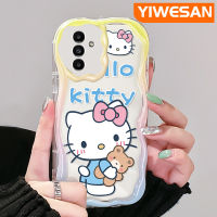 YIWESAN เคสปลอกสำหรับ Samsung Galaxy A04s A14 5G A13 A13ลายการ์ตูนน่ารักลายเฮลโลคิตตี้เคสโทรศัพท์โปร่งใสเนื้อครีมเคสนิ่มใสป้องกันเลนส์กล้อง