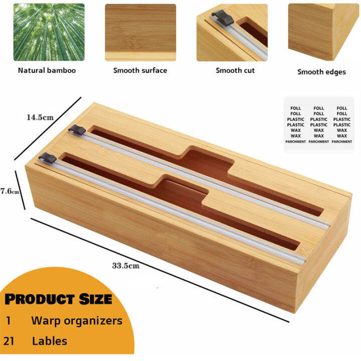 Bamboo Cling Wrap Dispenser With Slider Cutter Storage For Foil Wax Parchment Lazada PH