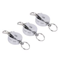 3 Pcs Stainless Silver Retractable Key Chain Keyring Heavy Duty Steel