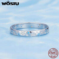 WOSTU จริง925เงินสเตอร์ลิง Snowflower สีฟ้าสีขาวเพทายวงแหวนสำหรับผู้หญิงสาวหิมะและน้ำแข็งแหวนเครื่องประดับฤดูหนาวคริสต์มาส Gift2023