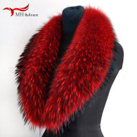 Real Raccoon Fur Scarves Woman 100 Pure Natural Raccoon Fur Collar Warm Winter Scarves Red Fox Fur Collar M8