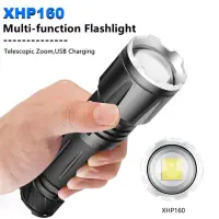 XHP160 Strong Light Torches Portable LED Flashlight USB Rechargeable Aluminum Zoom Tactical Flashlight Emergency Camping Light Rechargeable  Flashligh