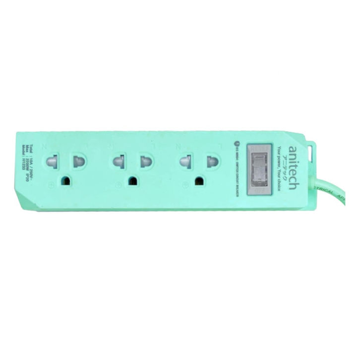 anitech-plug-h1233-3-outlet-power-bar-10a-mint-ปลั๊กไฟ-3-ช่อง-1-สวิตช์-รุ่น-h1233-mi-สีมิ้นต์-ของแท้-ประกันศูนย์-3ปี