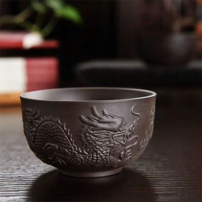 Creative Handmade Purple Clay Embossed Dragon And Phoenix Puer Tea Cup Office Teacup Drinkware Ceramic Home Kung Fu Water Mug