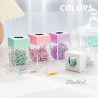 Free 20 Paper Clips Macaron Color Creative Magnetic Paper Clip Storage Bucket Office Stationery Storage Convenient Pin Box For School Office Stationary Supplies