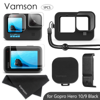 ฝาครอบป้องกันซิลิโคนสีดำสำหรับ Gopro Hero 10 9พร้อมฟิล์มกระจกนิรภัยเคสแบตเตอรี่ด้านข้างสำหรับ Gopro 10อุปกรณ์เสริม gift