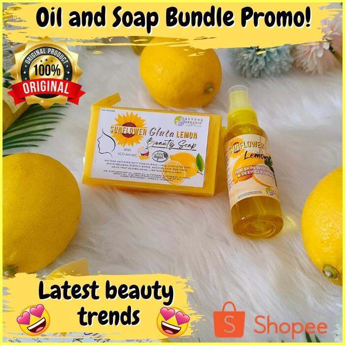 Sunflower Gluta Lemon Soap and Oil Combo (Pimple stretch mark care inguinal armpit lightener