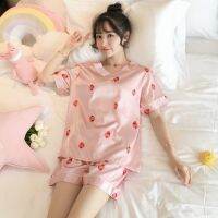 M - 5 xl yards ice silk pyjamas sets of short sleeve women summer model simulation screen red summer leisure wear suits summer