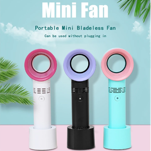 Portable USB Rechargeable Bladeless Fan Handheld Mini Cooler No Leaf