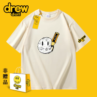 Drew เสื้อยืดอินเทรนด์แขนสั้นพิมพ์ลายการ์ตูนอินเทรนด์ยิ้มแบบใหม่