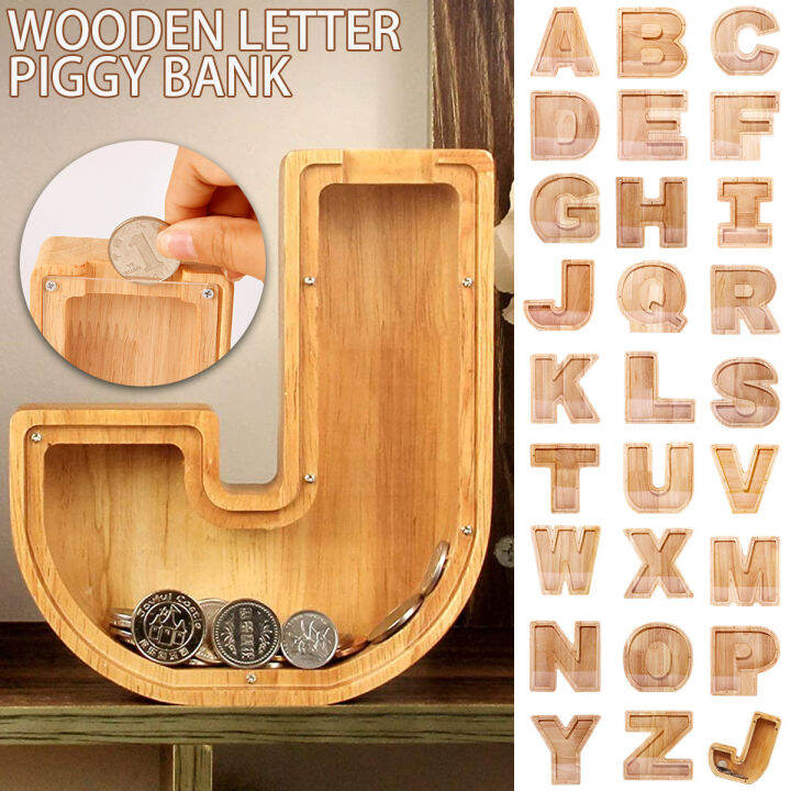 26 Letters English Alphabet Piggy Bank Wooden Diy Style Coin Money Saving  Box Transparent Glass Jar Coins Storage Box Desktop Ornament Home Decor  Crafts Gift For Kids | Lazada Singapore