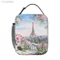 ✺☜✌ Insulated Lunch Boxes Oil Painting France Paris Eiffel Tower Merch Modern Art Flower Rose Cooler Thermal Bento Box