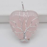 Lucky Handmade Tree of life Rose Crystal Stone Heart Wire Wrap Pendant Jewelry S3166