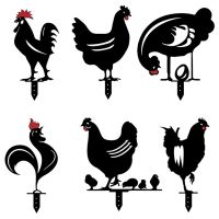 Chicken Yard Art, 6Pcs Outdoor Garden Backyard Lawn Stakes Metal Hen Yard Decor Present Rooster Art for Lawn,Pathway