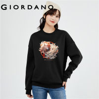 GIORDANO Women Pets Series Sweatshirts Fox Art Print Fleece-Lined Sweatshirts Crewneck Fashion Casual Sweatshirts 99393319