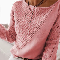 Autumn Winter Women Knitted Sweaters Sexy Off Shoulder Solid Pullover Sweater Casual Vintage Long Sleeve Office Lady Tops