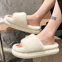 New 2022 fluffy Fur Furry Thick Platform Home Women Slippers Winter Warm Plush Slides Non Slip Flip Flops Outdoor Indoor Shoes