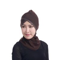 【YF】 New Womens Face-lift Muslim Hijab Ninja Single Cross Hot Drilling Lace Underscarf Head Cover Bonnet Hat Cap Scarf W4