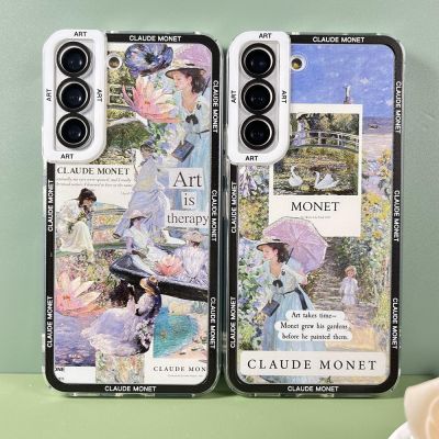 （shine electron）S23 S22 S21 S20 Samsung Galaxy,เคสเพิ่มความเงางามพร้อม FE เคสนิ่มพิเศษ Claude Monet