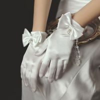 ✘✚☃ Women White Wrist Gloves Large Bow Knot Marriage Glove Lace Mesh Cosplay Ladies Wedding Party Accessories