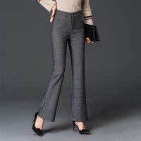 Women Beautiful Slim Plaid Flared Pants Casual Bell-bottom Fashion Stretch Large Size Slimming Office Trousers Big Yards