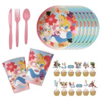 Cartoon Disney Alice Wonderland Birthday Theme Decorations Alice Princess Backdrop Disposable Tableware Kids Party Supplies Gift