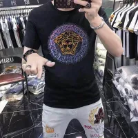 VERSACE Eropah เสื้อสตรีแขนสั้น,เสื้อผ้าผู้หญิงอินเทรนด์แบบเข้ารูป