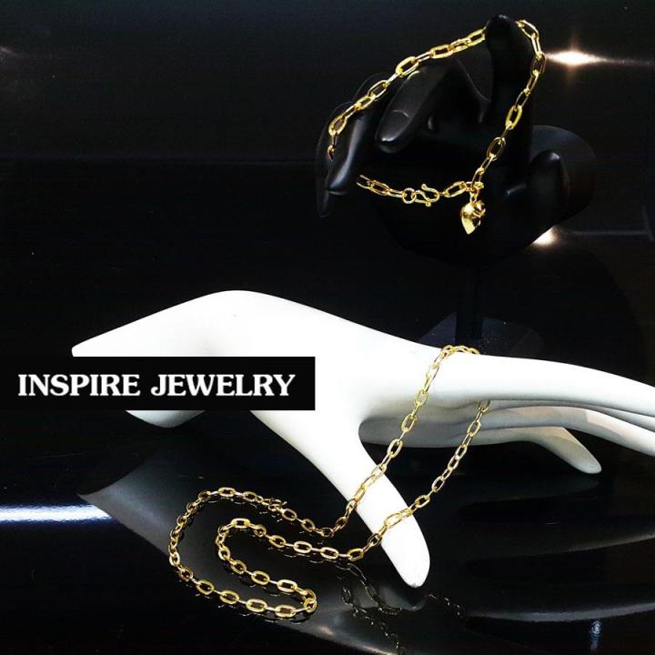 inspire-jewelry-สร้อยคอลายโซ่ห้อยหัวใจตอกลาย-มาพร้อมสร้อยข้อมือลายโซ่ห้อยหัวใจทองตอกลาย-ตามแบบร้านทอง