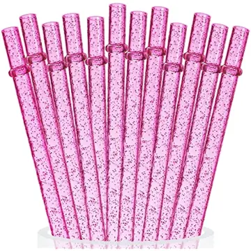 25pcs reusable plastic drinking straw clear glitter straw with cleaning  brush straw cleaner