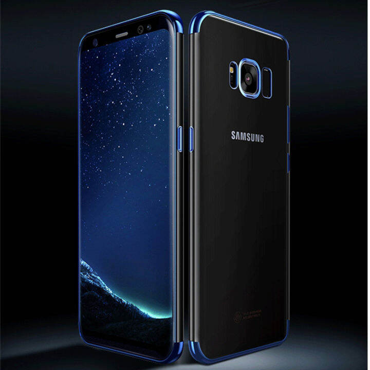 สำหรับ-samsung-galaxy-s8-5-8นิ้วทีพียูอ่อนและยืดหยุ่นเคสเยลลี่คริสตัลใสกลับโลหะหรูหรา-luster-edge-ฝาครอบโทรศัพท์