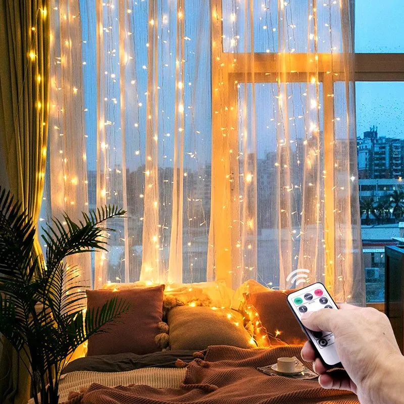 1pc Curtain Fairy Lights, Curtain Decor Light String, USB 300 LEDs Fairy  Lights, Curtain With 8 Lighting Modes, For Party Garden Living Room Bedroom  I